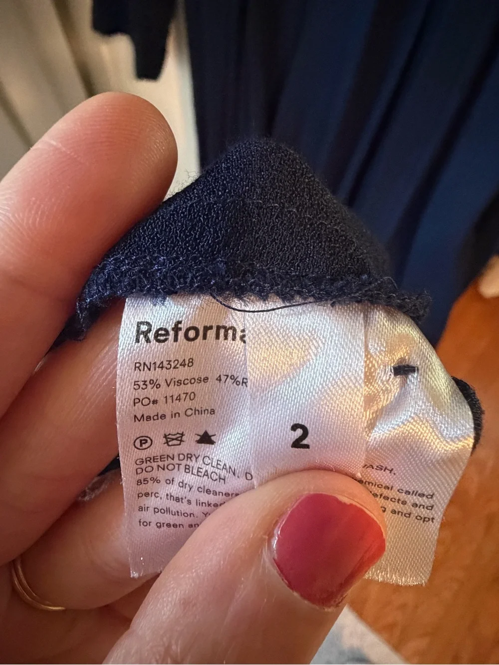 Reformation Creed Dress, Navy, Size 2
